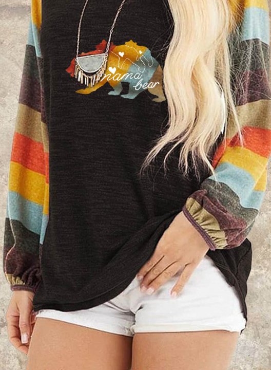 Women's Mama Bear Sweatshirt Casual Color Block Animal Print Round Neck Long Sleeve Daily Pullovers