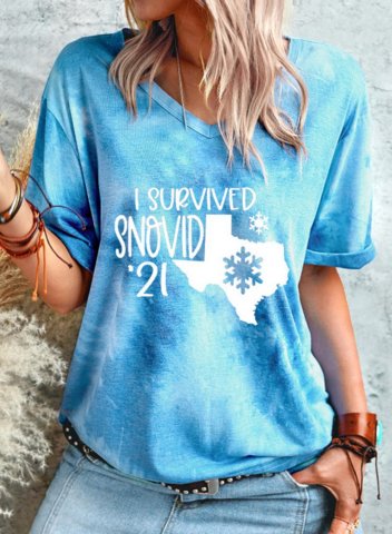 Women's T-shirts Letter Tiedye V Neck Short Sleeve Summer Casual Daily T-shirts