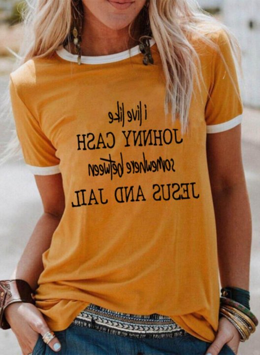 Women's T-shirts Solid Letter Print Rock Short Sleeve Round Neck Stylish T-shirt