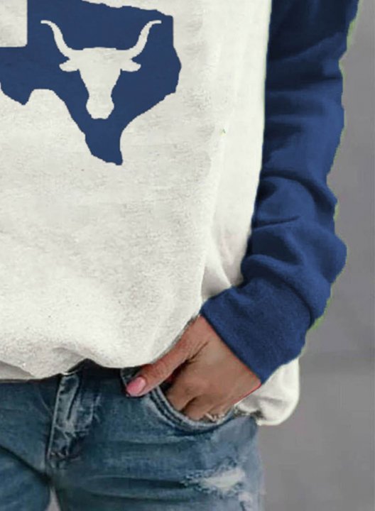 Women's Sweatshirts Raglan Sleeves Texas Print Long Sleeve Round Neck Sweatshirt