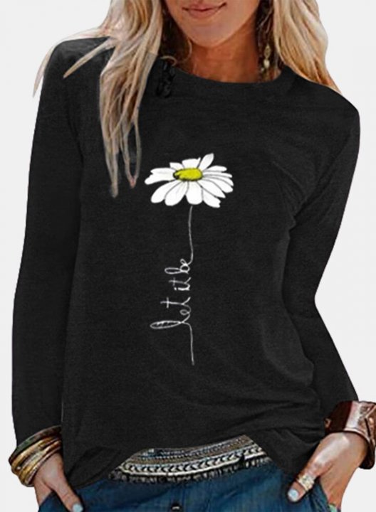 Solid Floral Round Neck Long Sleeve Tunic Sweatshirt