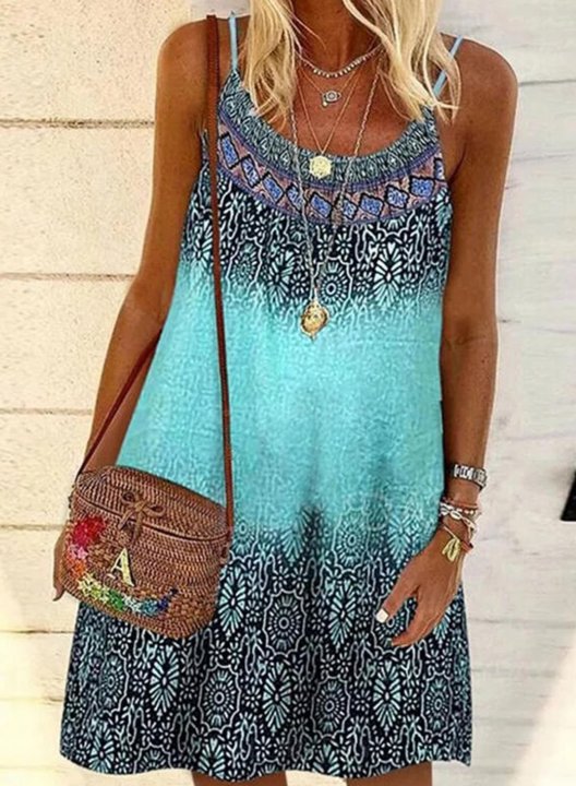 Women's Mini Dress Tribal A-line Sleeveless Round Neck Summer Casual Mini Dress