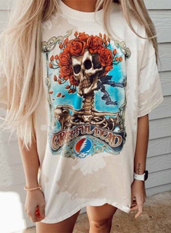 Women's Vintage Graphic T-shirts Skull Letter Print Short Sleeve Round Neck Rock Daily Tunic T-shirt