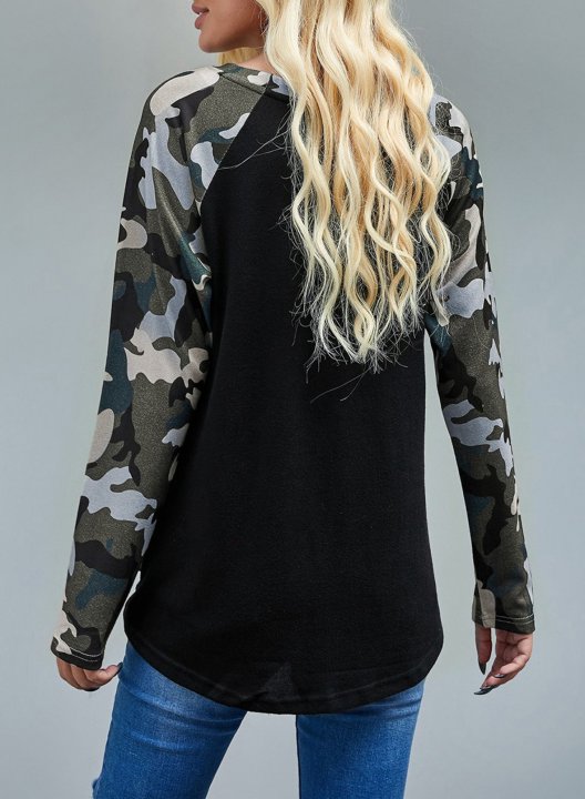 Twisted Camouflage Color Block Sweatshirt