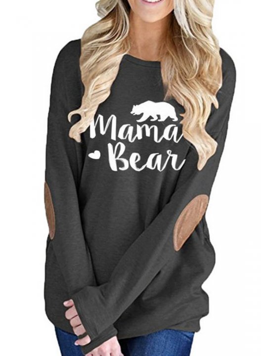 Women's T-shirt Mama Bear Loose Round Neck Batwing Sleeve Patch Sweatshirt