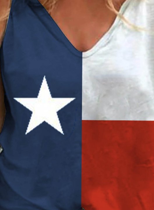 Women's Texas Flag T-shirts Color Block V Neck Short Sleeve Daily Casual Texas independence day T-shirts