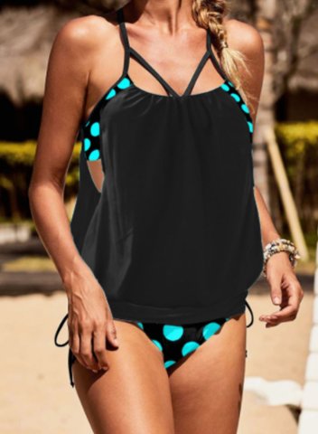 Women's Tankinis High Waist Polka Dot Cut Out Square Neck Padded Knot Casual Tankini Set