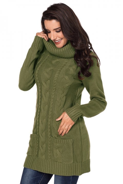 Women's Sweater Dresses Cowl Neck Cable Knit Pocketed Mini Sweater Dresses