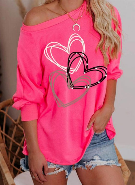 Women's Pullovers Casual Heart-shaped Cold Shoulder Solid Round Neck Long Sleeve Daily Pullovers