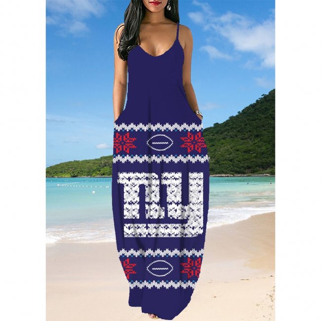 Small V-neck New York Giants Team Print Sleeveless Sling Long Loose Dress