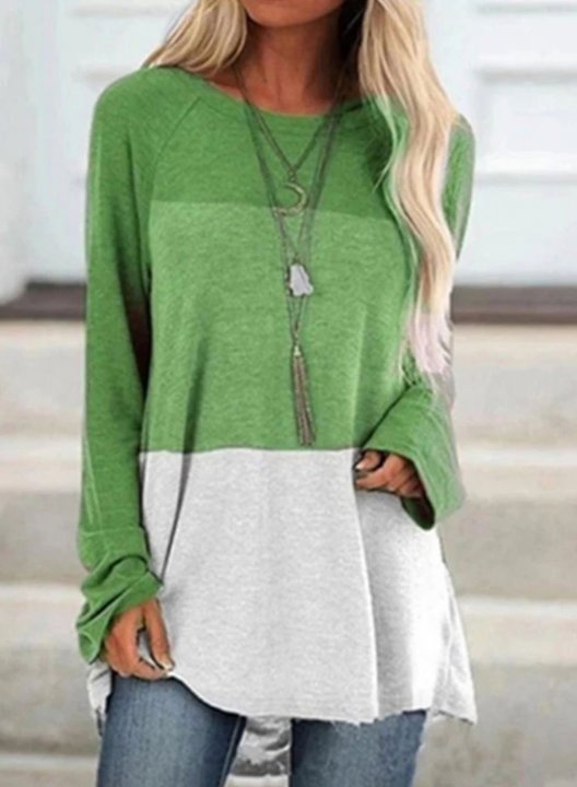 Color Block Long Sleeve Round Neck Daily Casual Sweatshirt