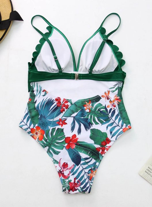 Women's Swim Suits Floral V Neck Capris Summer One-Piece Swimsuits One-Piece Bathing Suitss