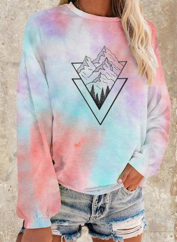 Women's Mountain Landscape Design Sweatshirts Tiedye Color Block Long Sleeve Round Neck Daily Sweatshirt