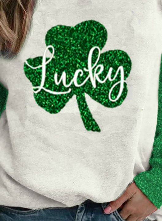 Women's St Patrick's Day Sweatshirt Sequin Shamrock Color Block Round Neck Long Sleeve Daily Pullovers