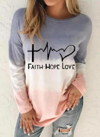Women's Faith Hope Love Print Sweatshirts Round Neck Long Sleeve Letter Color Block Daily Pullovers