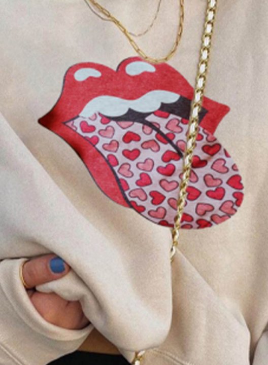 Women's Sweatshirt Color Block Lip Heart-shaped Round Neck Long Sleeve Casual Pullovers