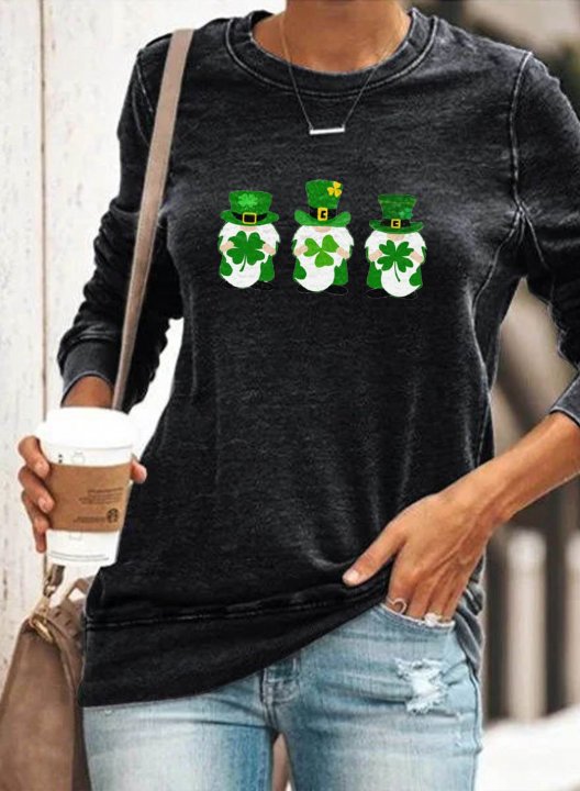Women's Funny St Patrick's Day Sweatshirt Casual Black Print Round Neck Long Sleeve Daily Shirt