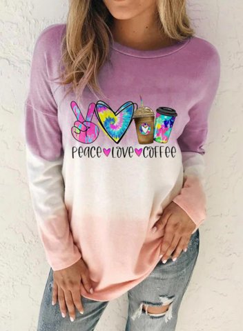 Women's Heart Sweatshirt Color Block Letter Round Neck Long Sleeve Casual Daily Pullovers