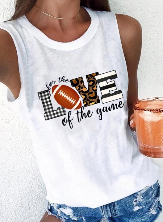 Women's Football Lover Tank Tops Letter Ball Slogan Print Sleeveless Round Neck Daily Tank Top