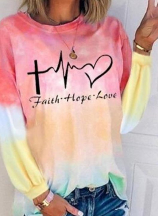 Women's Sweatshirts Heart-shaped Multicolor Letter Print Long Sleeve Round Neck Casual Sweatshirt