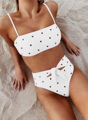 Women's Bikini Sets Knot Heart-shaped Mid Waist Sleeveless Adjustable Spaghetti Padded Beach Two-piece Bikini Set