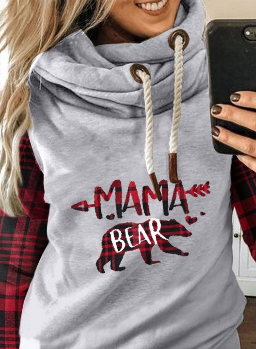 Women's Sweatshirt Mama Bear Color Block Hooded Sweatshirt