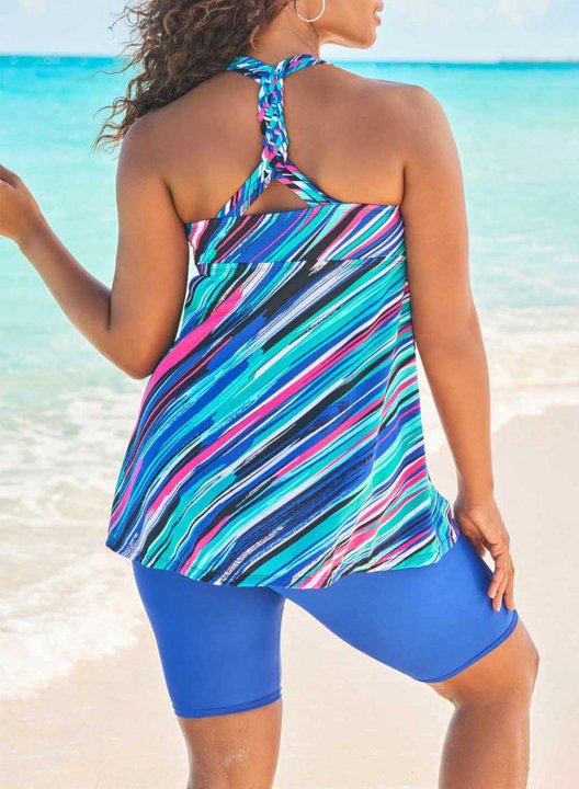 Women's Tankinis Striped Color Block U Neck Beach Padded Twisted Tankini