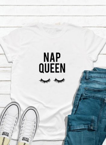 Women's T-shirts Letter Nap Queen Short Sleeve Round Neck Daily T-shirt