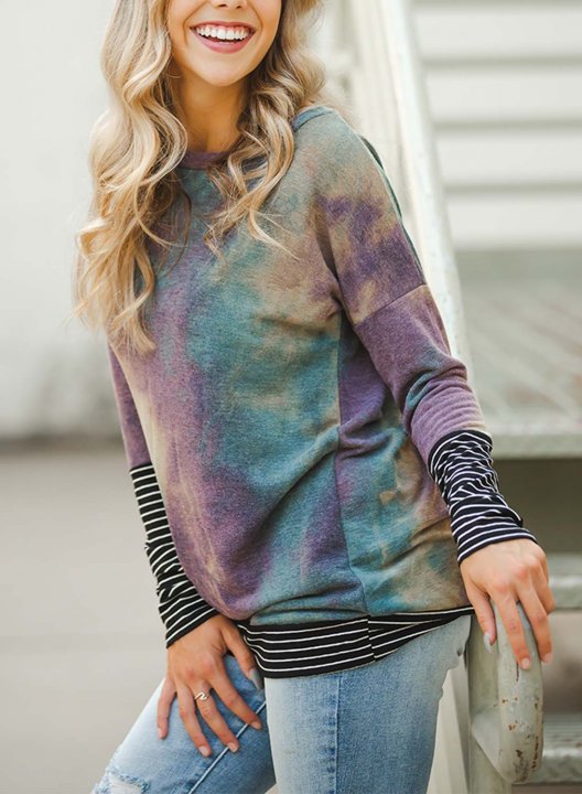 Teal And Mustard Tie Dye Stripes Long Sleeve