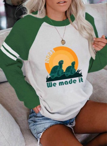 Women's Sweatshirt We Made it Color Block Round Neck Long Sleeve Daily Casual Sweatshirt