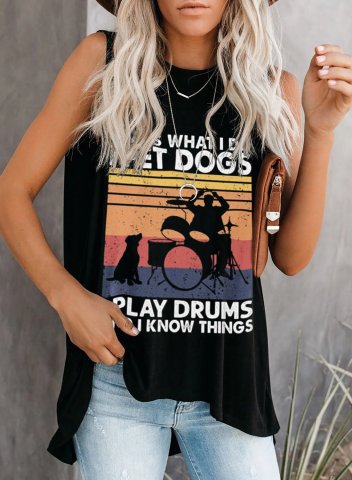 Women's Funny Graphic Tank Tops That's what I do I pet Dogs I Play Drums& I know Things Round Neck Daily Tank Top