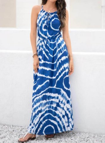 Women's Dress Tiedye A-line Halter Sleeveless Summer Vacation Beach Boho Maxi Dress