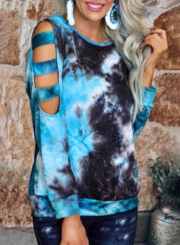 Women's Pullovers Tiedye Color Block Long Sleeve Round Neck Daily Cut-out Pullover