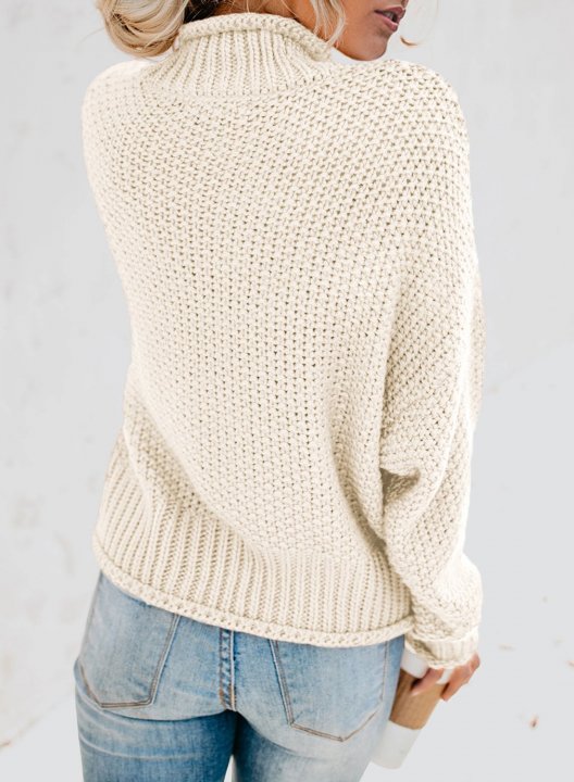 Women's Sweaters High Collar Solid Color Knit Pullover Sweaters