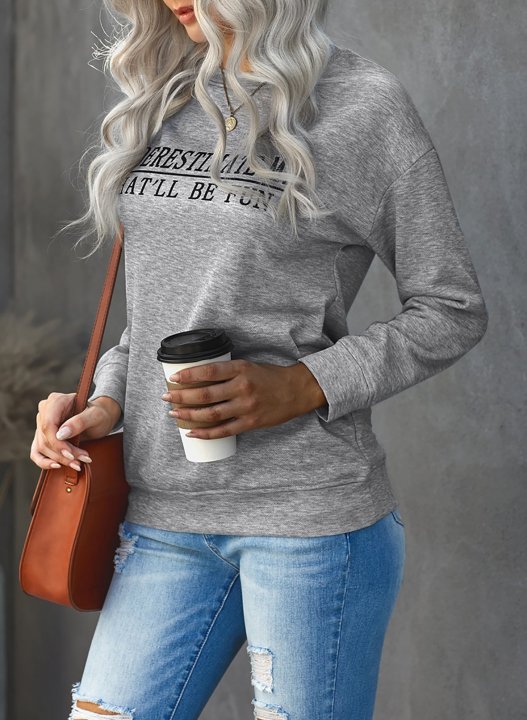 Solid/Letter Long Sleeve Round Neck Casual