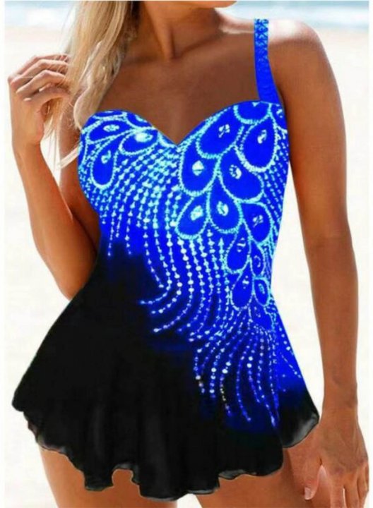 Women's Tankinis Padded Floral Mid Waist Round Neck Beach Tankini