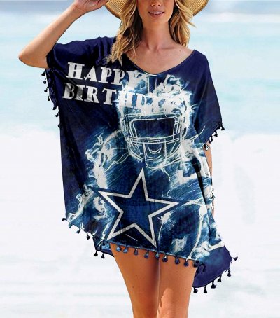 Cowboys Team series summer women's tassel Chiffon beach blouse
