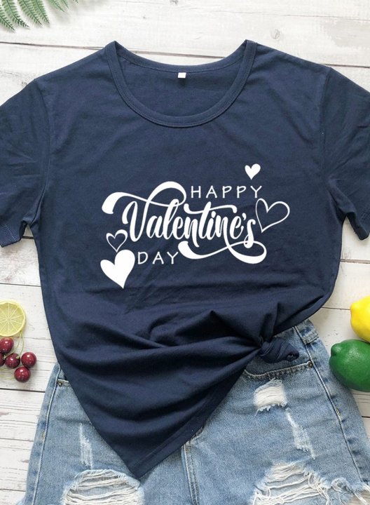 Women's Happy Valentine's Day T-shirts Valentines Letter Short Sleeve Round Neck Daily Casual Basic T-shirt