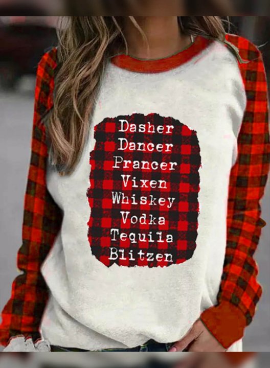 Women's Pullovers Casual Plaid Color Block Letter Round Neck Long Sleeve Daily Pullovers