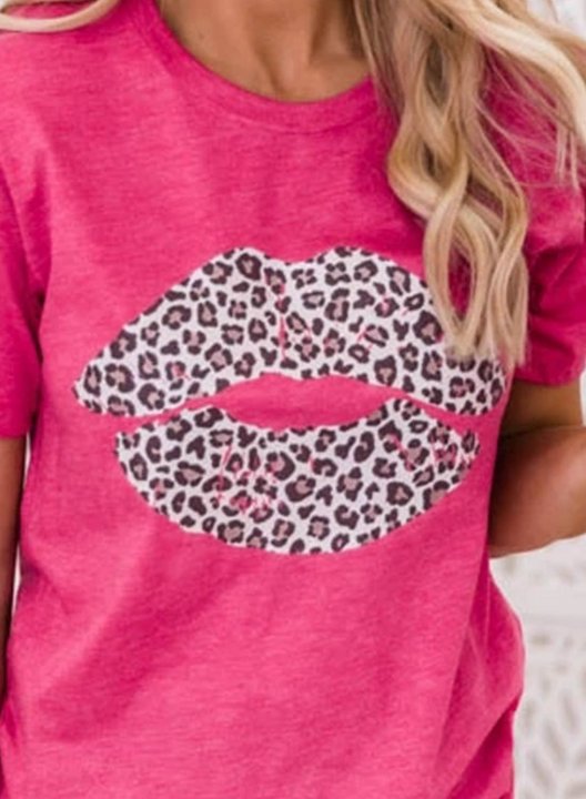 Women's T-shirts Leopard Lip Print Short Sleeve Round Neck Daily T-shirt