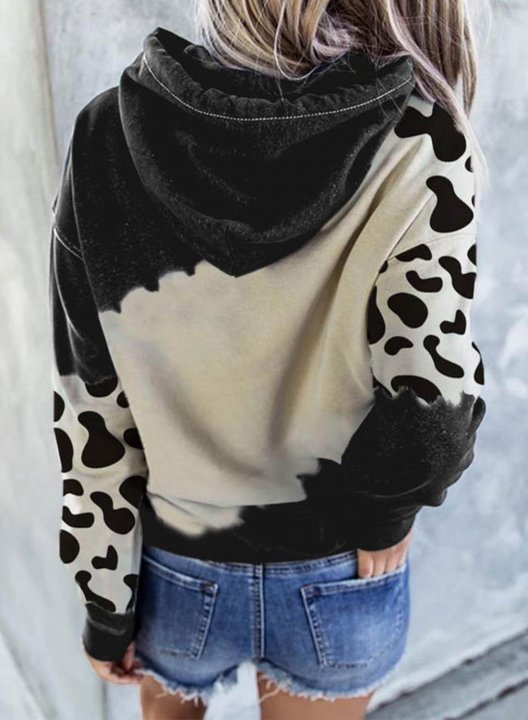 Women's Cute Cow Print Pocket Hoodie