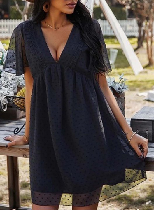 Women's Mini Dress Solid Shift Short Sleeve V Neck Summer Daily Casual Mini Dress