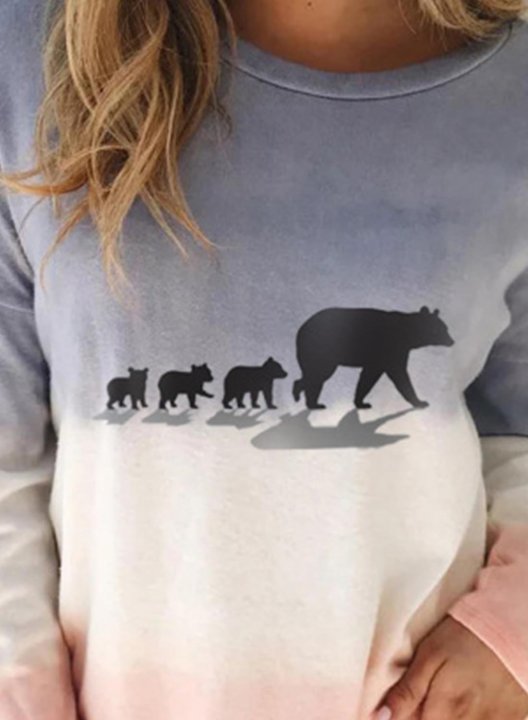 Women's Sweatshirt Casual Bear Print Color Block Round Neck Long Sleeve Daily Pullovers