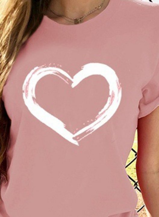 Women's T-shirts Heart-shaped Print Short Sleeve Round Neck Daily T-shirt