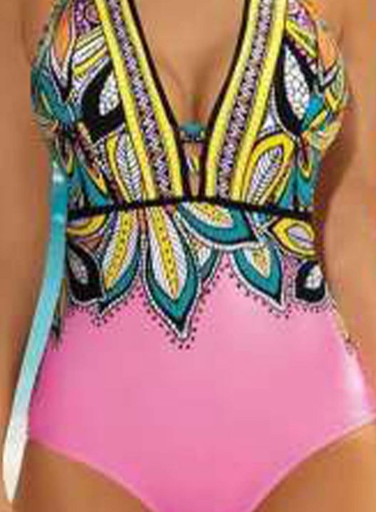 Women's One Piece Swimwear Floral V Neck Vacation Boho One-Piece Swimsuits One-Piece Bathing Suits