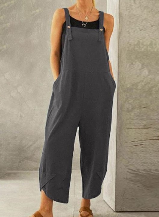 Women's Jumpsuits Straight Solid Mid Waist Ankle-length Casual Jumpsuits