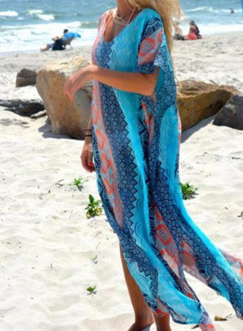 Women's Maxi Dress Geometric Tropical A-line V Neck Half Sleeve Vintage Vacation Beach Maxi Dress