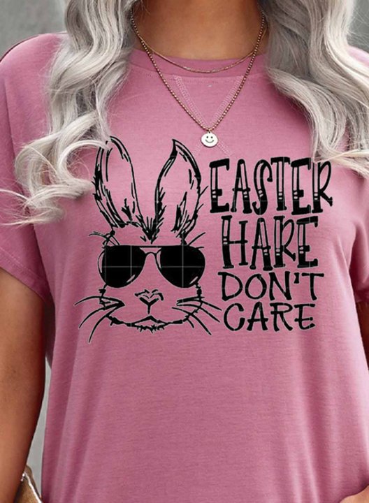 Women's T-shirts Rabbit Letter Print Short Sleeve Round Neck Daily T-shirt