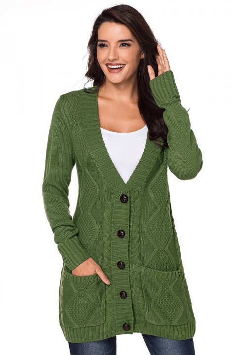 Women's Cardigans Front Pocket and Buttons Closure Cardigan