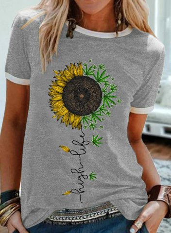Women's T-shirts Sunflower Print Short Sleeve Round Neck Daily T-shirt